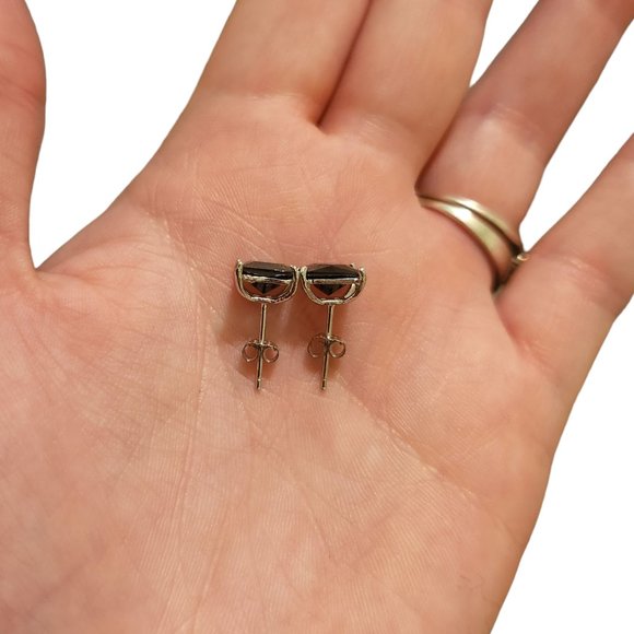 Black Cz Earrings 925 Sterling Silver 6MM Stud Earrings for Women - Picture 7 of 10